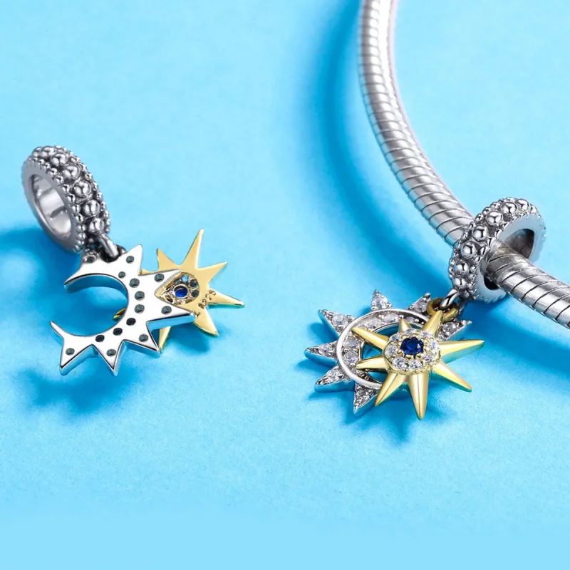(image for) Pandora Compatible Silver & Gold-Plated Pavé Sun Meet Moon Dangle - SCC1135 - View 3