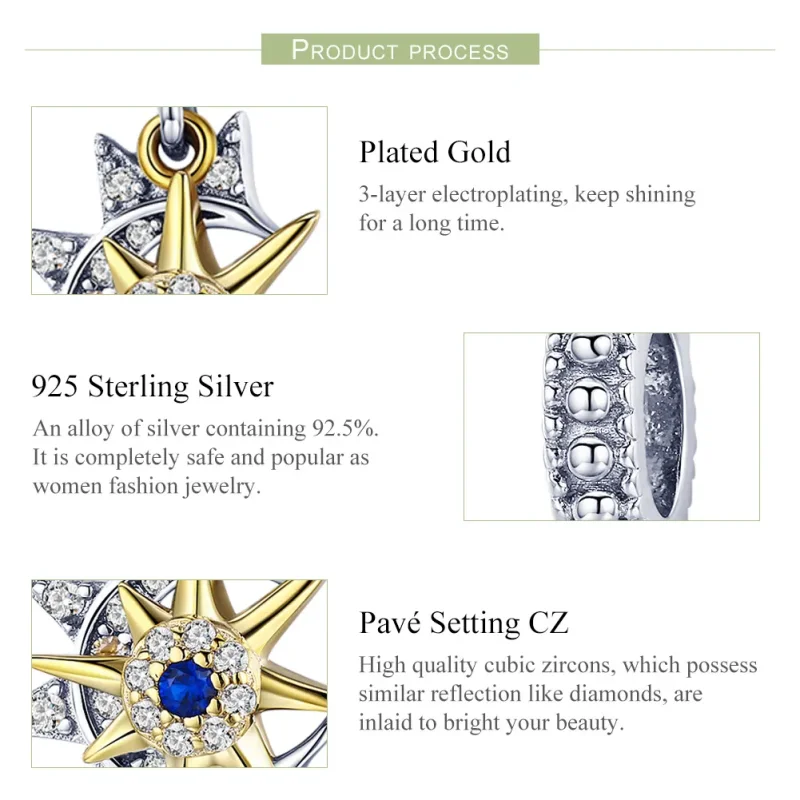 (image for) Pandora Compatible Silver & Gold-Plated Pavé Sun Meet Moon Dangle - SCC1135 - View 5