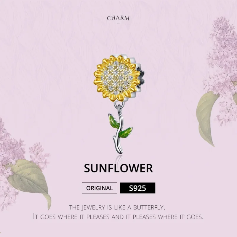 (image for) Pandora Compatible Silver & Gold-Plated Sunflower Dangle - SCC1211 - View 2