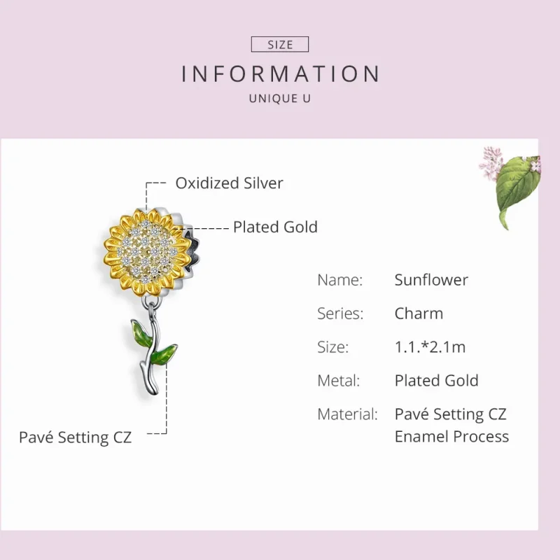 (image for) Pandora Compatible Silver & Gold-Plated Sunflower Dangle - SCC1211 - View 3