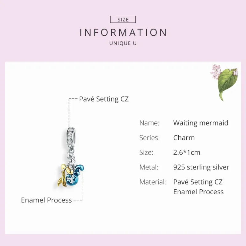 (image for) Pandora Compatible Silver & Gold-Plated Waiting Mermaid Dangle - SCC1166 - View 3
