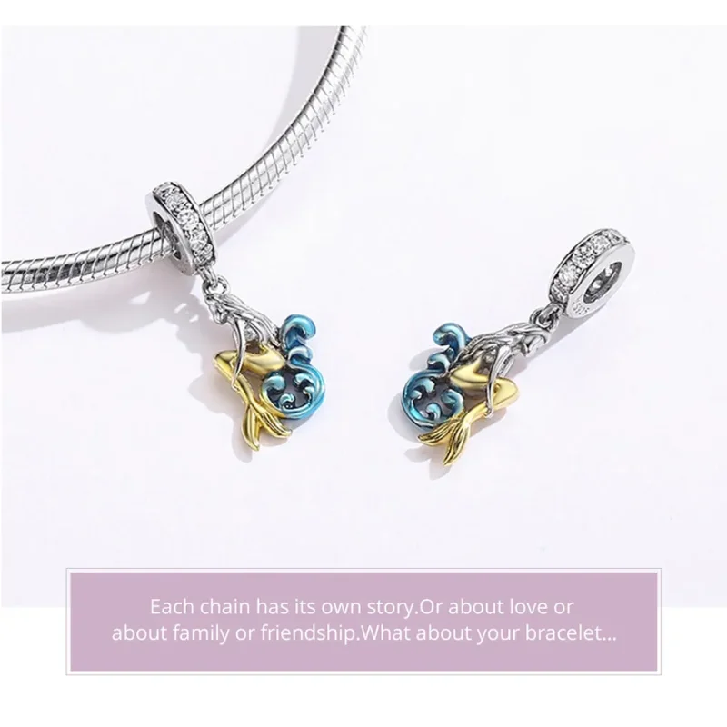 (image for) Pandora Compatible Silver & Gold-Plated Waiting Mermaid Dangle - SCC1166 - View 5