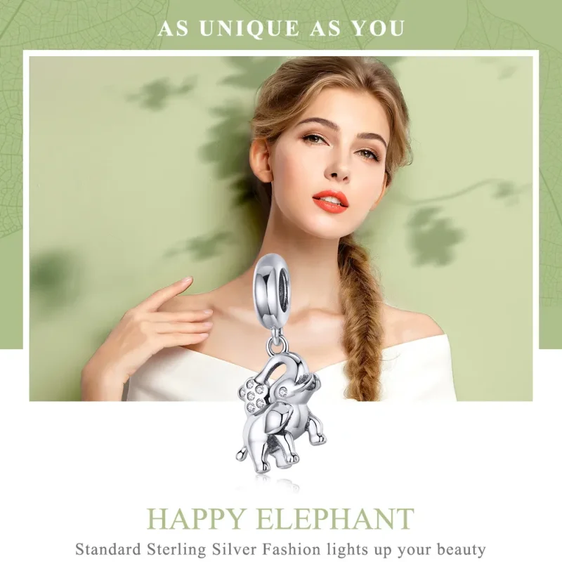 (image for) Pandora Compatible Silver Happy Elephant Dangle - SCC1059 - View 2