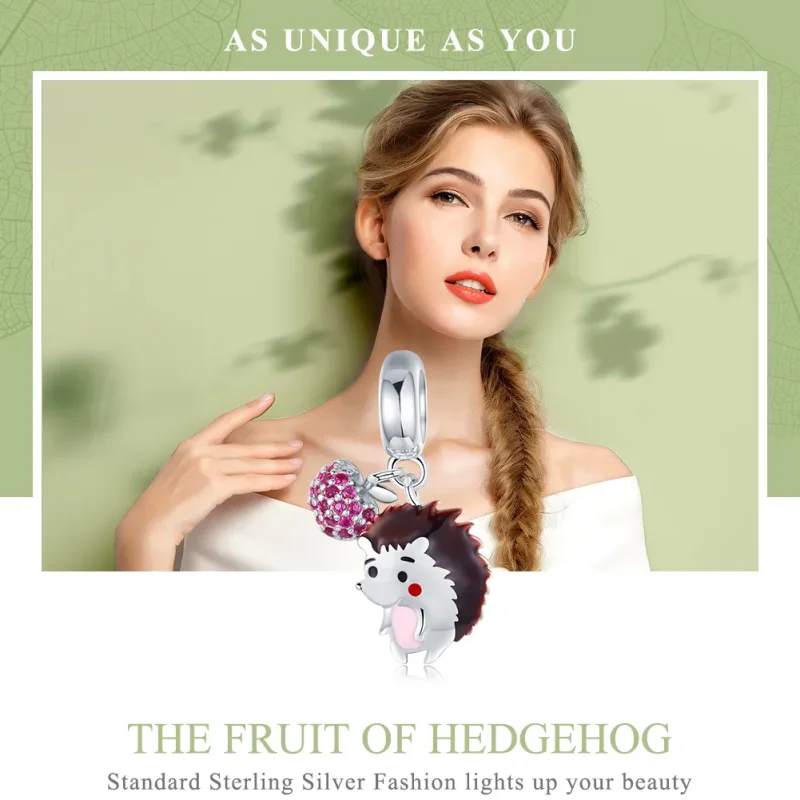 (image for) Pandora Compatible Silver Hedgehog & Fruit Dangle - SCC1061 - View 2