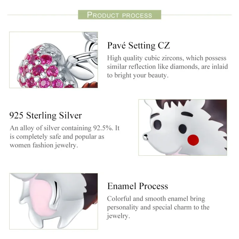 (image for) Pandora Compatible Silver Hedgehog & Fruit Dangle - SCC1061 - View 6