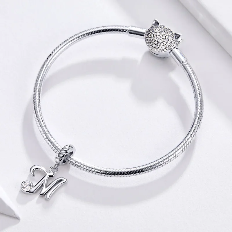 (image for) Pandora Compatible Silver Letter M Dangle - SCC1183-M - View 2