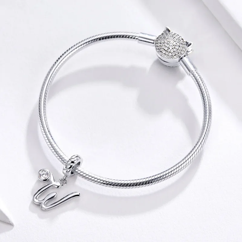 (image for) Pandora Compatible Silver Letter W Dangle - SCC1183-W - View 2