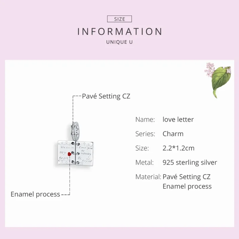 (image for) Pandora Compatible Silver Love Letter Dangle - SCC1262 - View 3