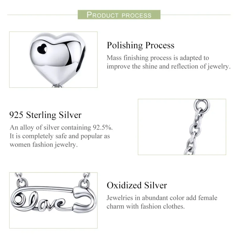 (image for) Pandora Compatible Silver Love Pin Safety Chain - SCC1143 - View 4