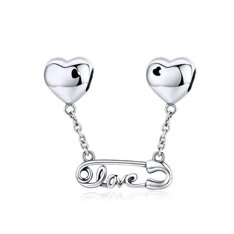 (image for) Pandora Compatible Silver Love Pin Safety Chain - SCC1143 - Product Image