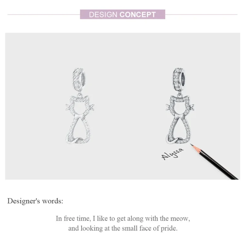 (image for) Pandora Compatible Silver Lovely Cat Dangle - SCC1162 - View 5