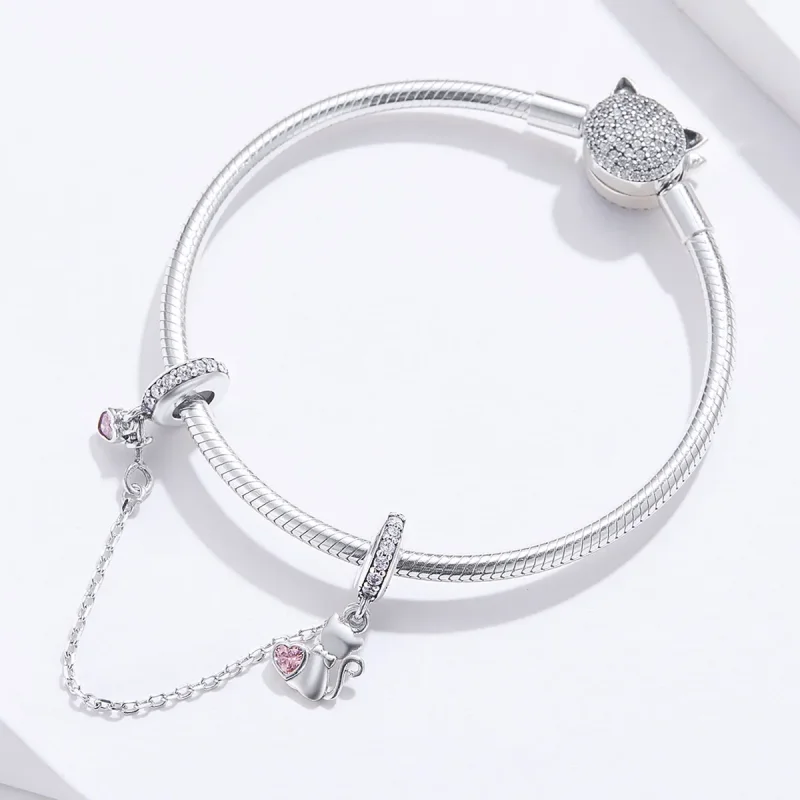 (image for) Pandora Compatible Silver Lovely Cat Safety Chain - SCC1233 - View 4