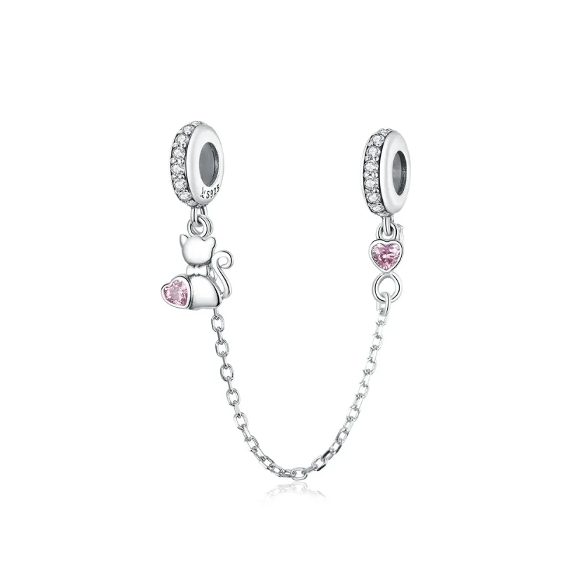 (image for) Pandora Compatible Silver Lovely Cat Safety Chain - SCC1233 - Product Image