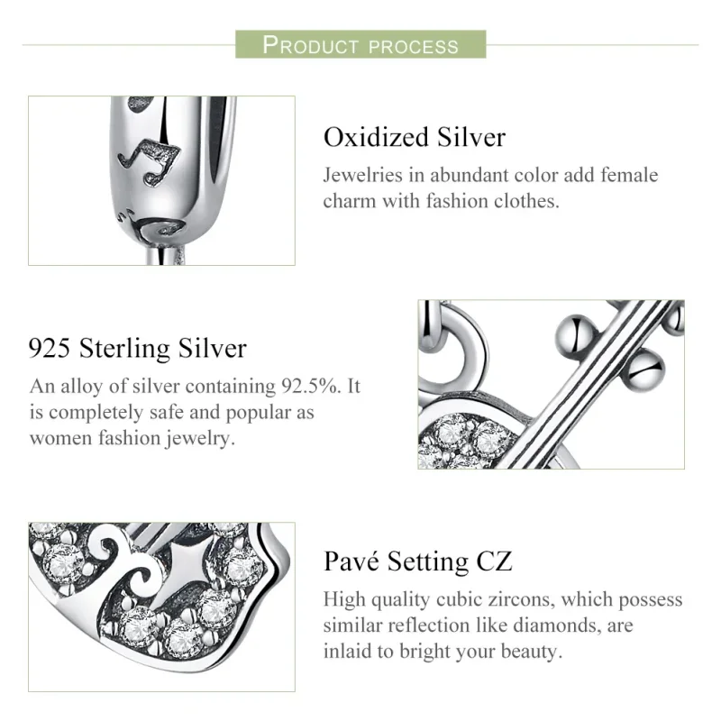 (image for) Pandora Compatible Silver Pavé Violin Dangle - SCC1078 - View 4