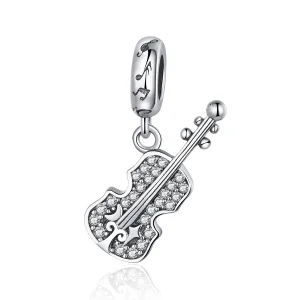 (image for) Pandora Compatible Silver Pavé Violin Dangle - SCC1078