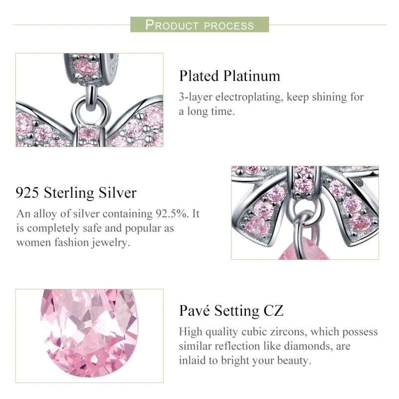 (image for) Pandora Compatible Silver Pink Bow Dangle Charm - SCC1074 - View 4
