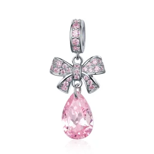 (image for) Pandora Compatible Silver Pink Bow Dangle Charm - SCC1074