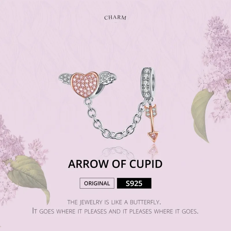 (image for) Pandora Compatible Silver & Rose Gold Arrow of Cupid Safety Chain - SCC1208 - View 2