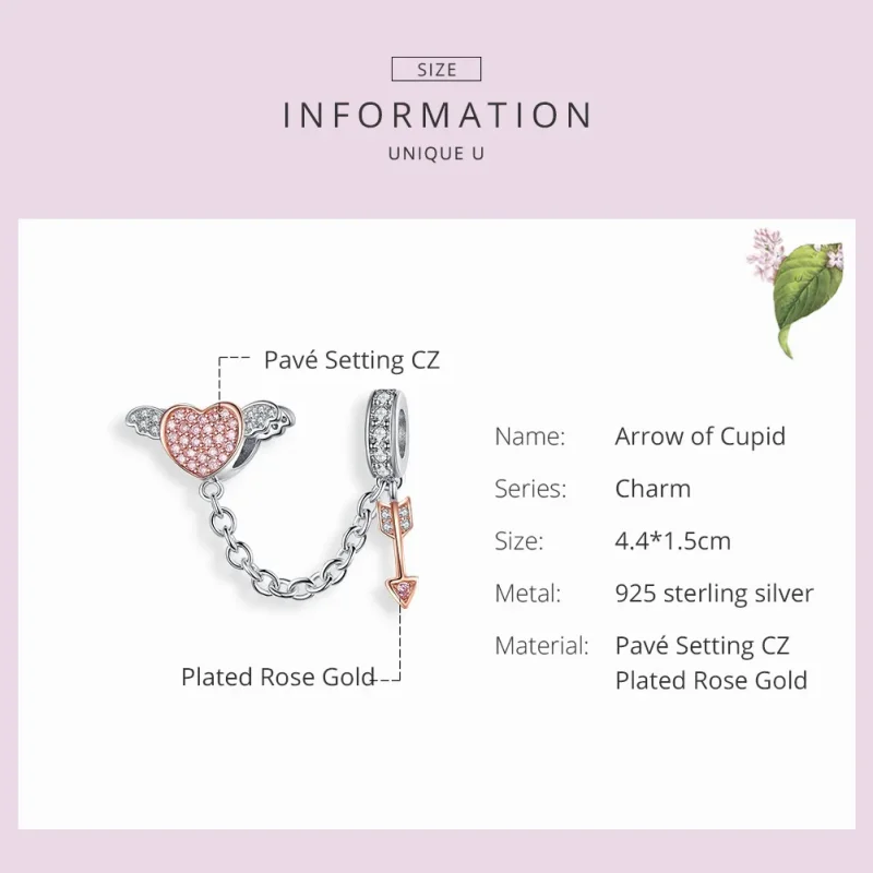(image for) Pandora Compatible Silver & Rose Gold Arrow of Cupid Safety Chain - SCC1208 - View 3