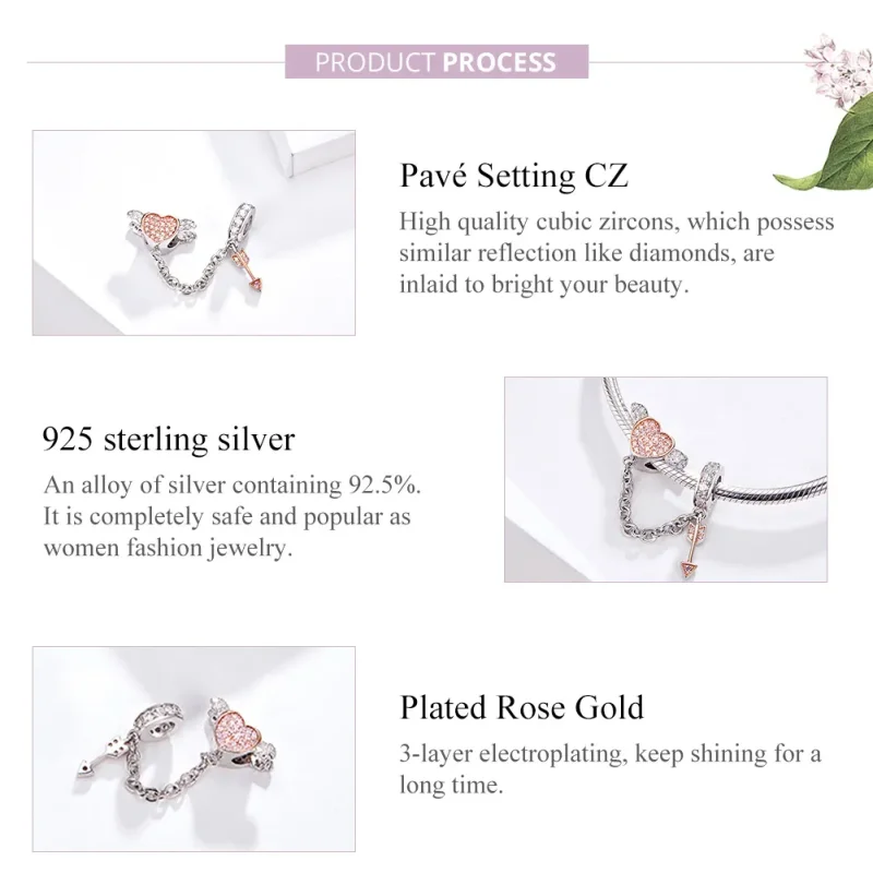 (image for) Pandora Compatible Silver & Rose Gold Arrow of Cupid Safety Chain - SCC1208 - View 4