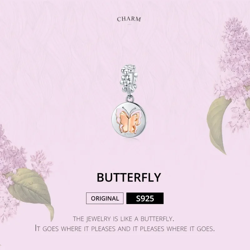 (image for) Pandora Compatible Silver & Rose Gold Butterfly Dangle - SCC1250 - View 2