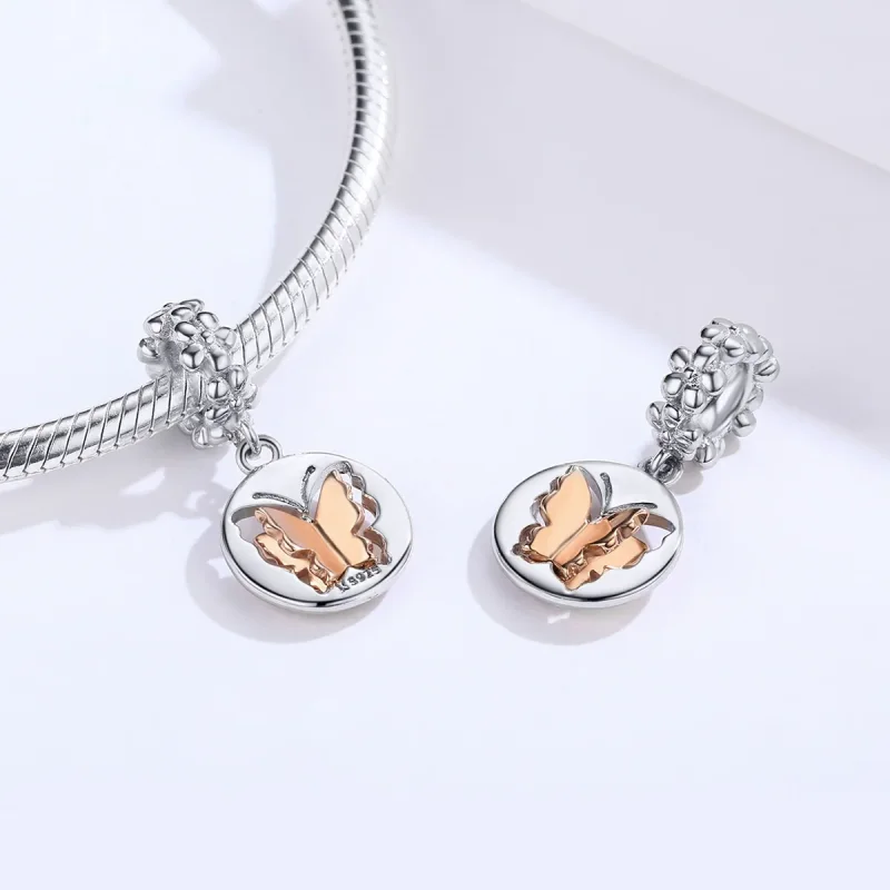 (image for) Pandora Compatible Silver & Rose Gold Butterfly Dangle - SCC1250 - View 4