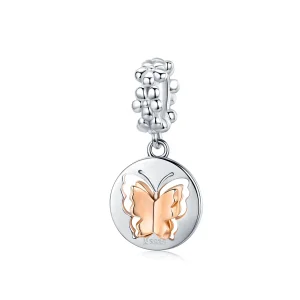 (image for) Pandora Compatible Silver & Rose Gold Butterfly Dangle - SCC1250