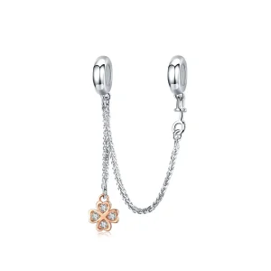 (image for) Pandora Compatible Silver & Rose Gold Clover Safety Chain - SCC1261