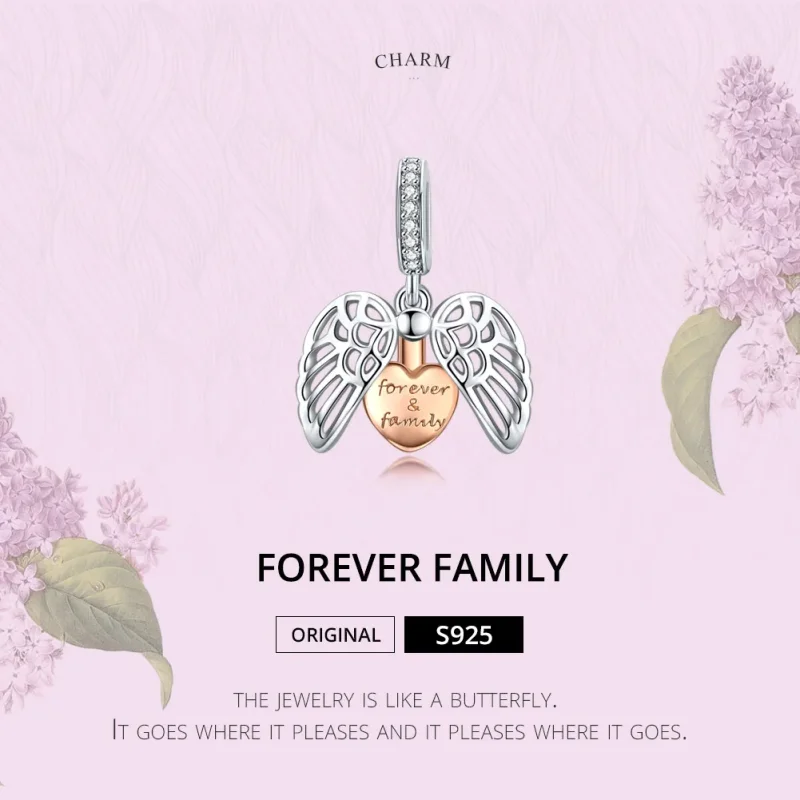 (image for) Pandora Compatible Silver & Rose Gold Forever & Family Dangle - SCC1299 - View 2