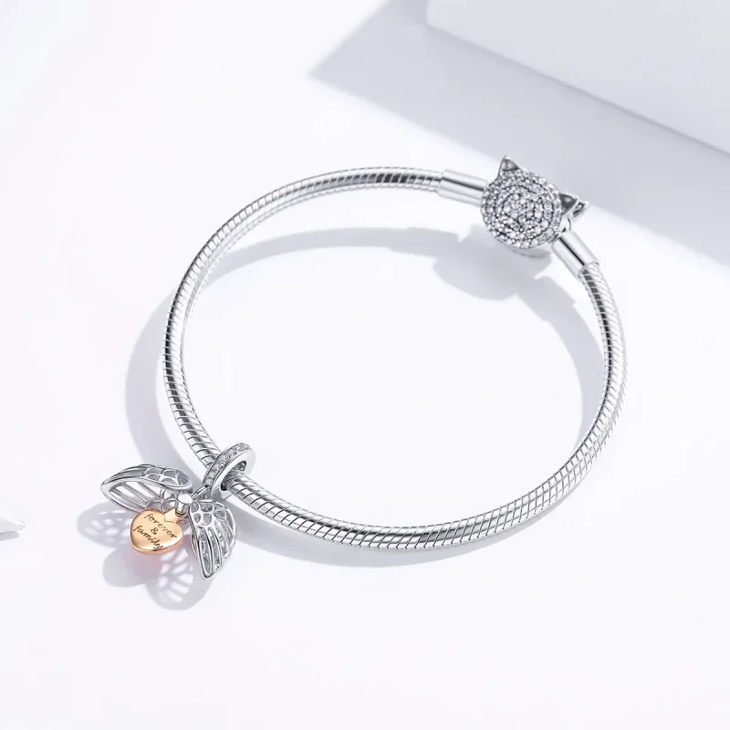 (image for) Pandora Compatible Silver & Rose Gold Forever & Family Dangle - SCC1299 - View 4