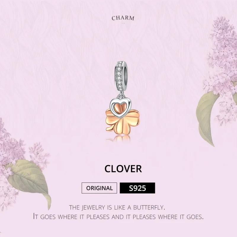(image for) Pandora Compatible Silver & Rose Gold Four-Leaf Clover Dangle - SCC1238 - View 2