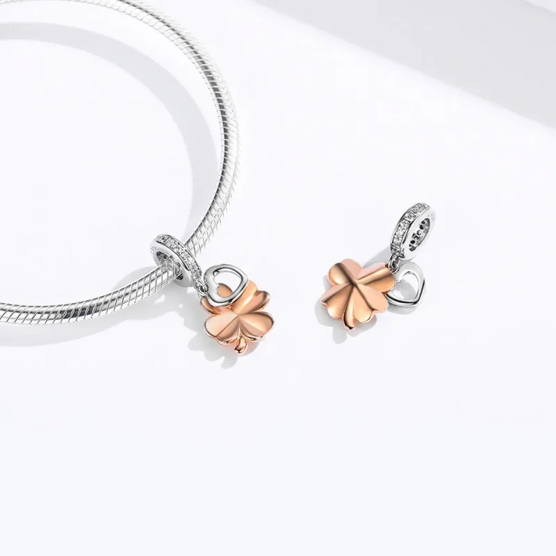 (image for) Pandora Compatible Silver & Rose Gold Four-Leaf Clover Dangle - SCC1238 - View 4