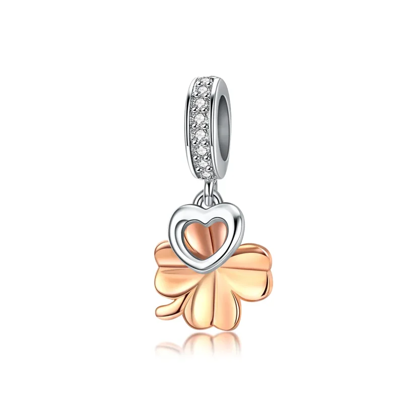 (image for) Pandora Compatible Silver & Rose Gold Four-Leaf Clover Dangle - SCC1238 - Product Image