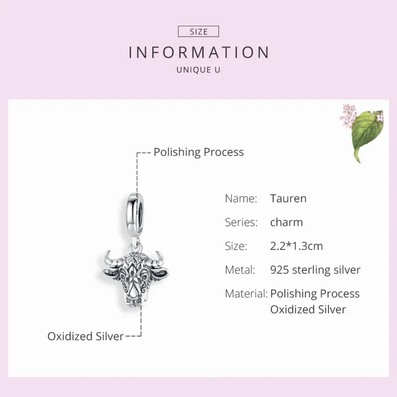 (image for) Pandora Compatible Silver Tauren Dangle Charm - SCC1316 - View 3