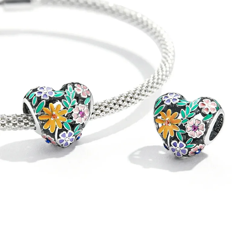 (image for) PANDORA Style Flower Heart Charm - BSC590 - View 3