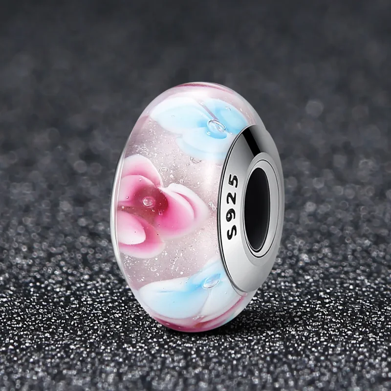 (image for) PANDORA Style Pink Flowers Murano Glass Charm - SCZ056 - View 2