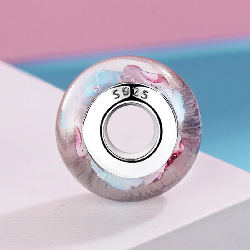 (image for) PANDORA Style Pink Flowers Murano Glass Charm - SCZ056 - View 3