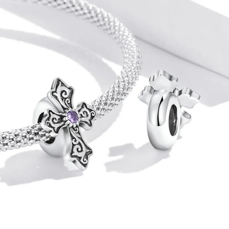 (image for) PANDORA Style Retro Pattern Cross Charm - BSC583 - View 4
