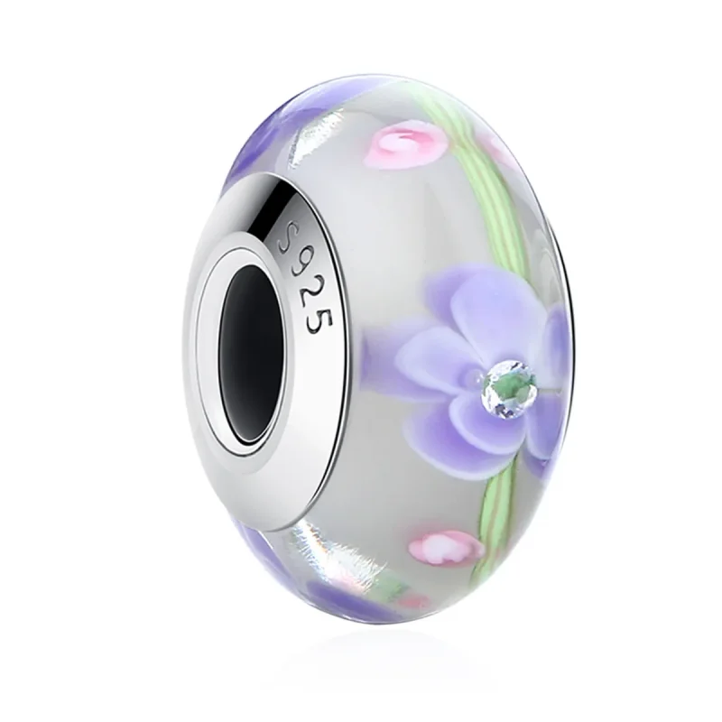 (image for) PANDORA Style Wisteria Flowers Murano Glass Charm - SCZ019 - View 2