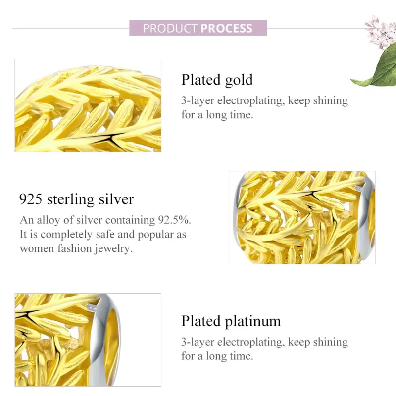 (image for) Pandora Style 18ct Gold Plated Charm, Branch - SCC1332 - View 8