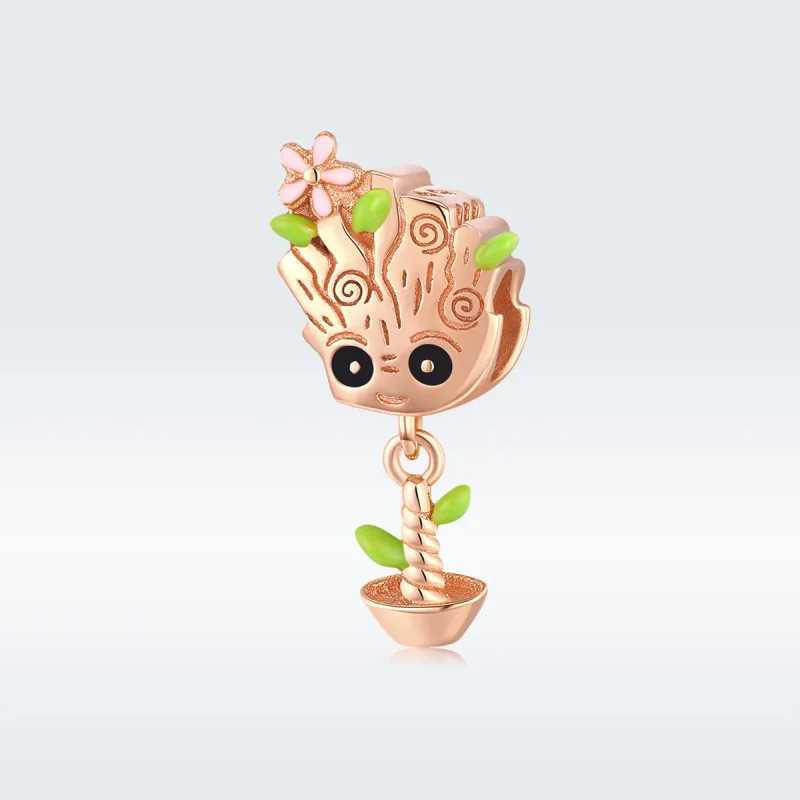 (image for) Pandora Style Rose Gold Charm, Baby Groot, Green Enamel - BSC130 - Product Image