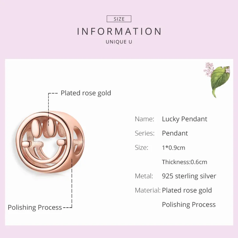 (image for) Pandora Style Rose Gold Charm, Lucky Smile - SCC1787 - View 7