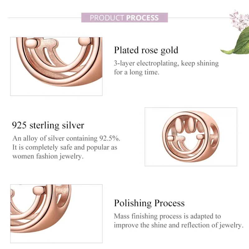 (image for) Pandora Style Rose Gold Charm, Lucky Smile - SCC1787 - View 8