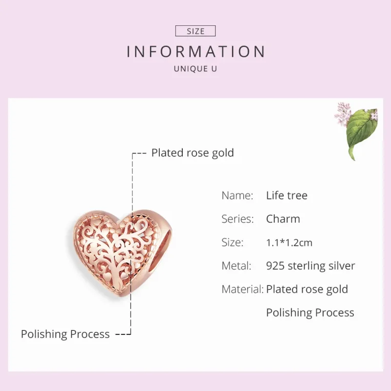 (image for) Pandora Style Rose Gold Charm, Rose Family Tree - BSC215 - View 7