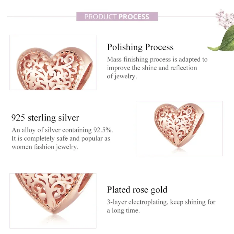 (image for) Pandora Style Rose Gold Charm, Rose Family Tree - BSC215 - View 8