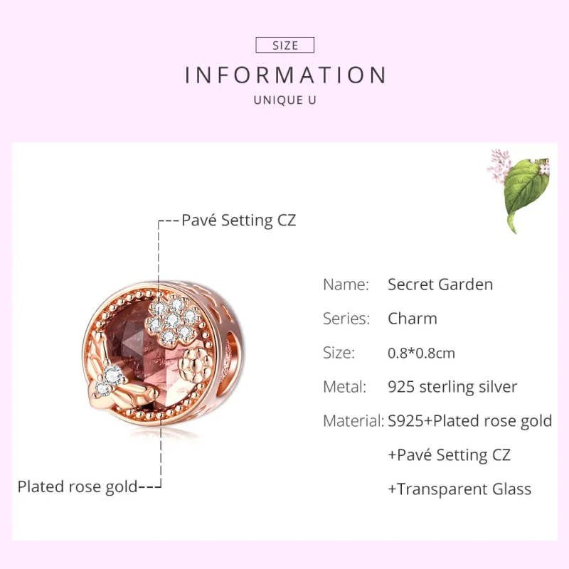 (image for) Pandora Style Rose Gold Charm, Secret Garden - BSC389 - View 7