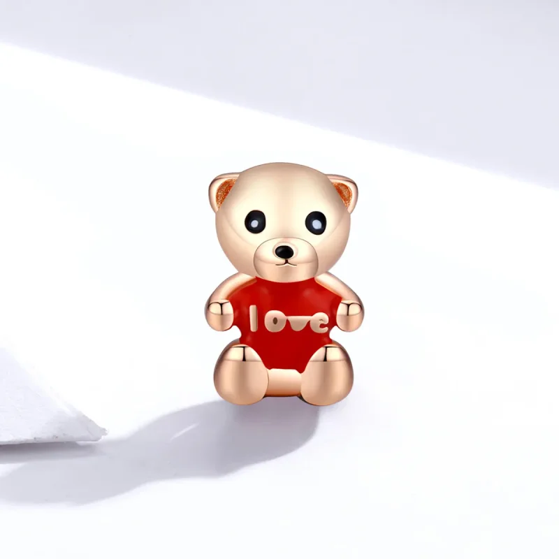 (image for) Pandora Style Rose Gold Charm, Teddy Bear - BSC228 - View 2