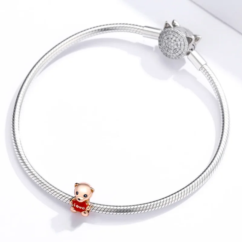 (image for) Pandora Style Rose Gold Charm, Teddy Bear - BSC228 - View 3