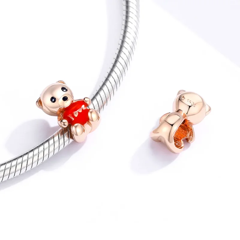 (image for) Pandora Style Rose Gold Charm, Teddy Bear - BSC228 - View 4