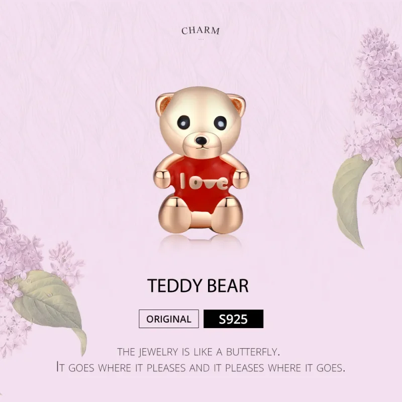 (image for) Pandora Style Rose Gold Charm, Teddy Bear - BSC228 - View 6
